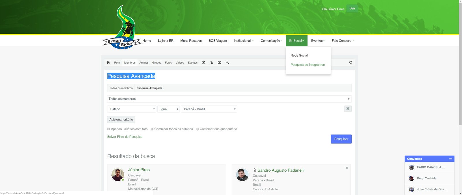 Como pesquisar Integrantes no site